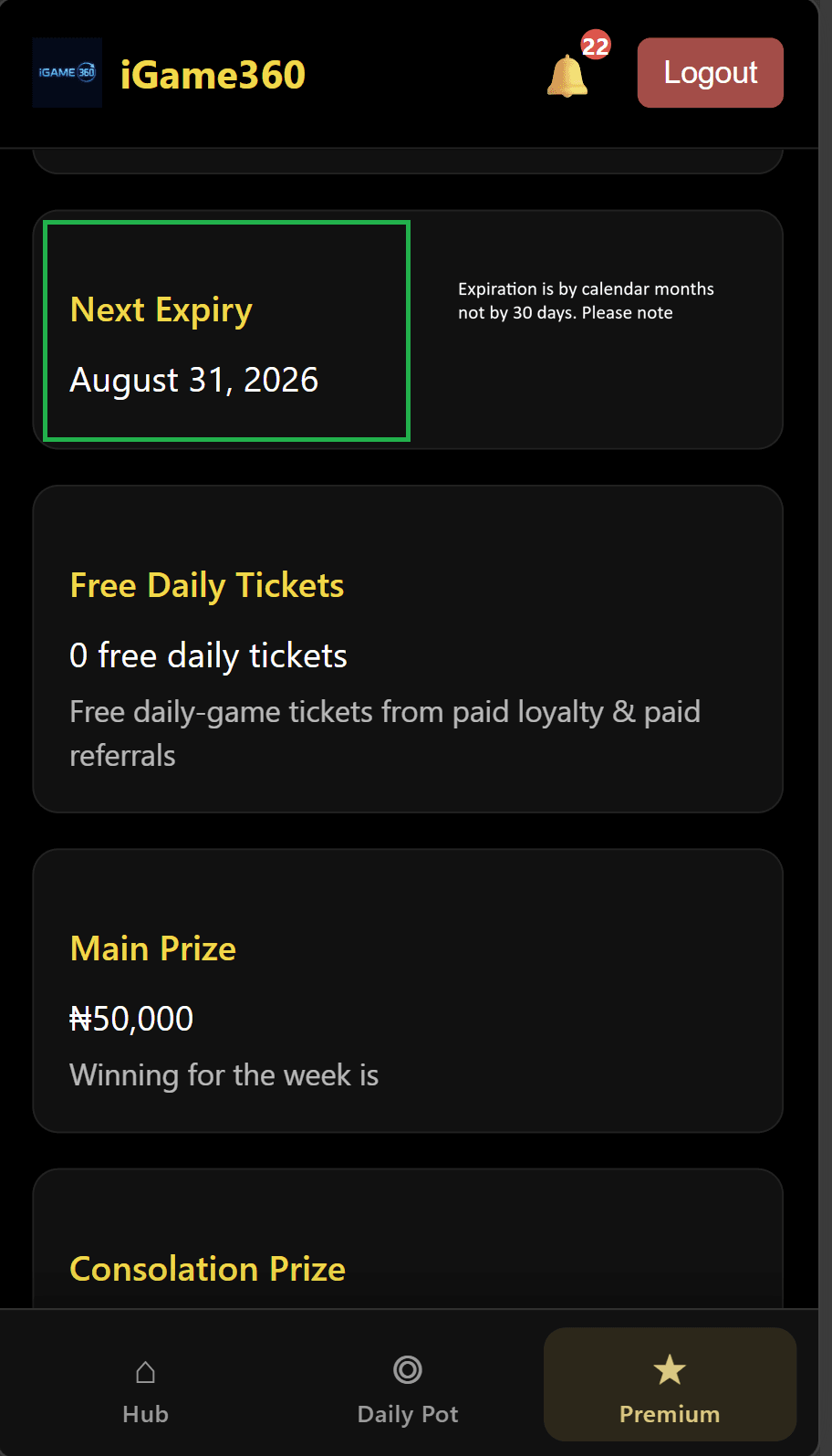 Premium subscription for a calendar month