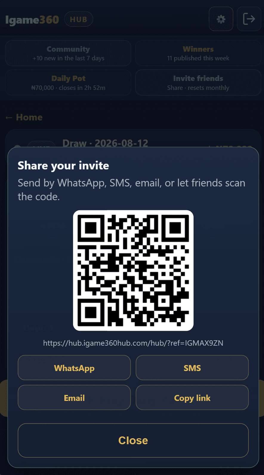 Select invite for one cycle — up to two guests