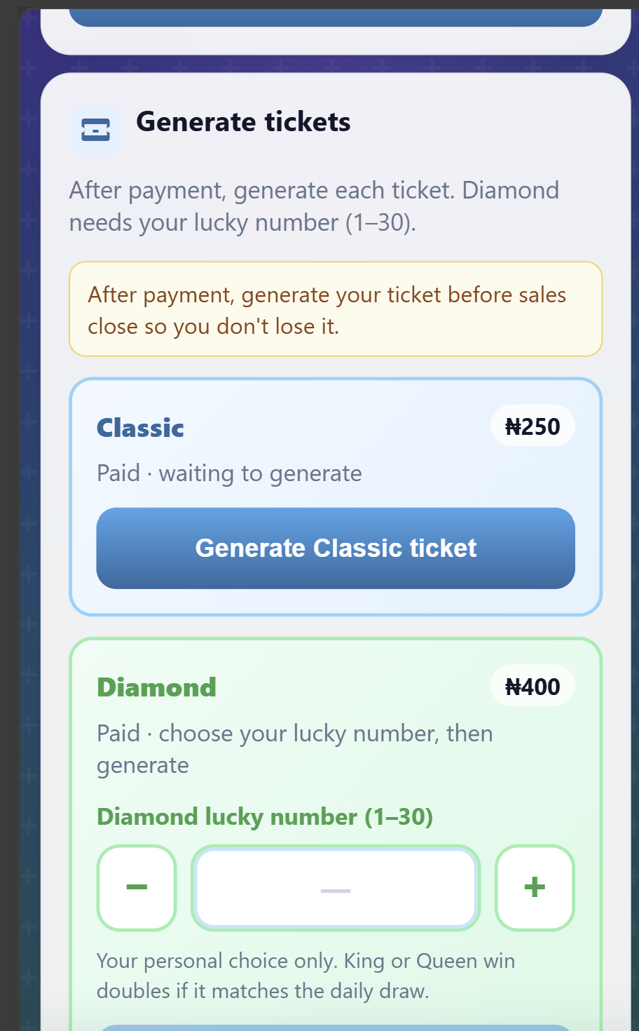 Ticket saved